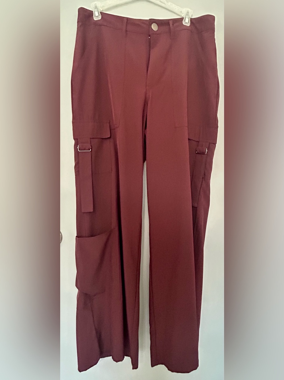 Wide-Leg Cargo Pants in Deep Wine
